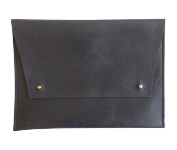Black Oversized Leather Portfolio Clutch