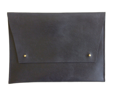 Black Oversized Leather Portfolio Clutch