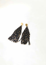 Annie Beaded Fringe Earrings- Black/Gold