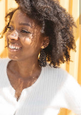 Annie Beaded Fringe Earrings- Black/Gold