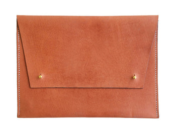 Tan Oversized Leather Portfolio Clutch